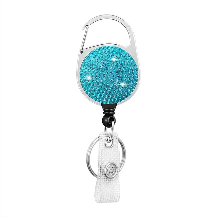 Wholesale Round Zinc Alloy AB Color Rhinestone Telescopic Clip Easy Pull Keychain JDC-KC-QiDing008