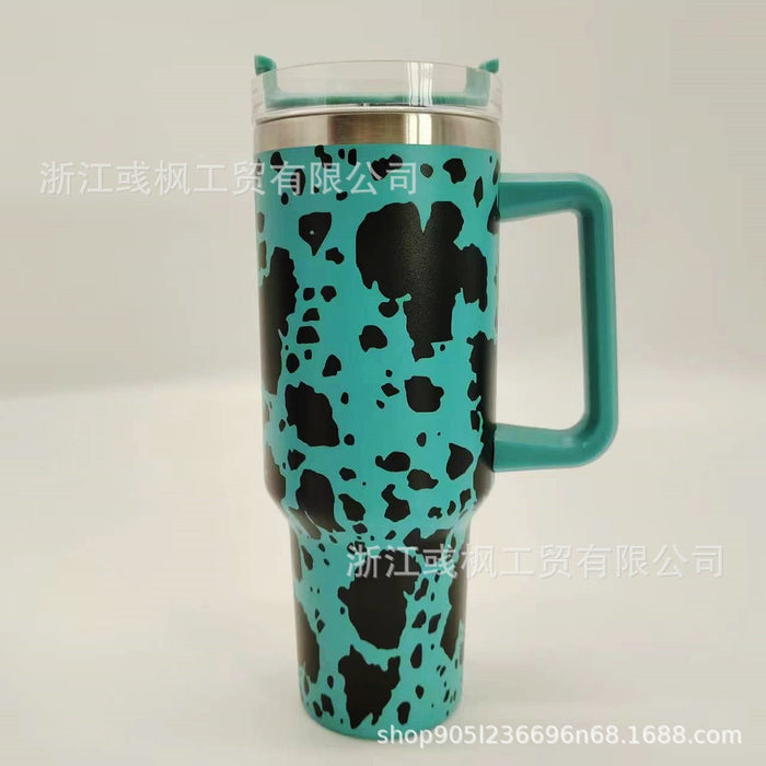 Wholesale Cow Print 40oz Insulated Car Cup with Handle - Stainless Steel Travel MOQ≥2