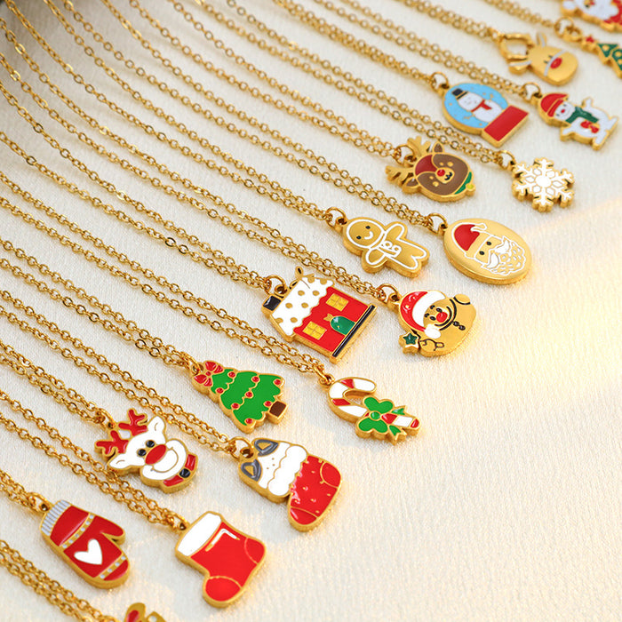 Wholesale Christmas Cartoon Oil Dripping Creative Design Necklace
