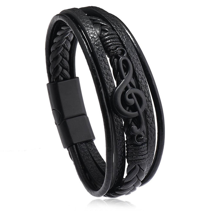 Wholesale Men's Bracelet Music Symbol Simple Leather Multi-layer Bracelet Magnetic Buckle Jewelry
