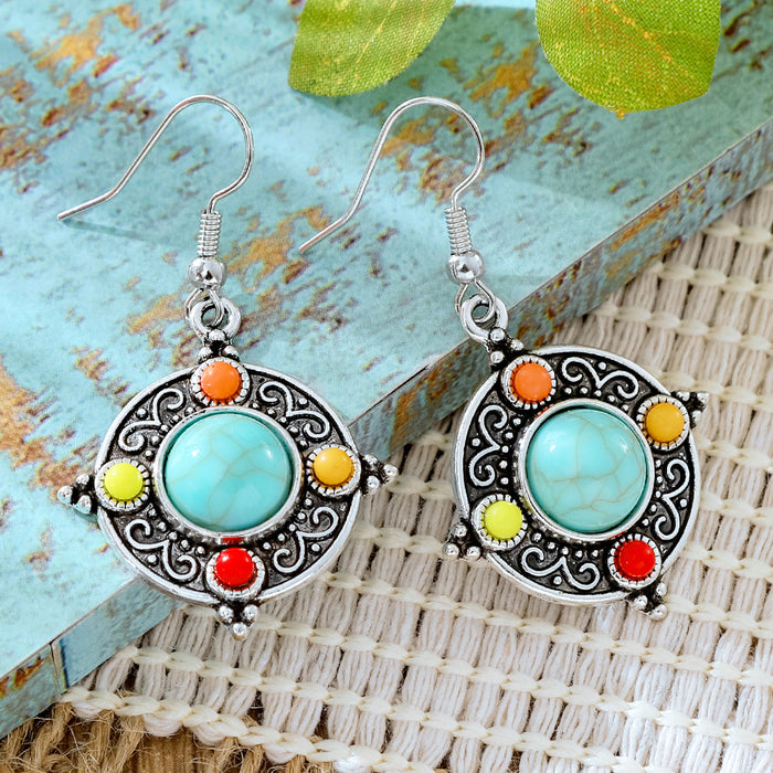 Wholesale 2pcs Vintage Ethnic Style Turquoise Earrings Bohemian Jewelry