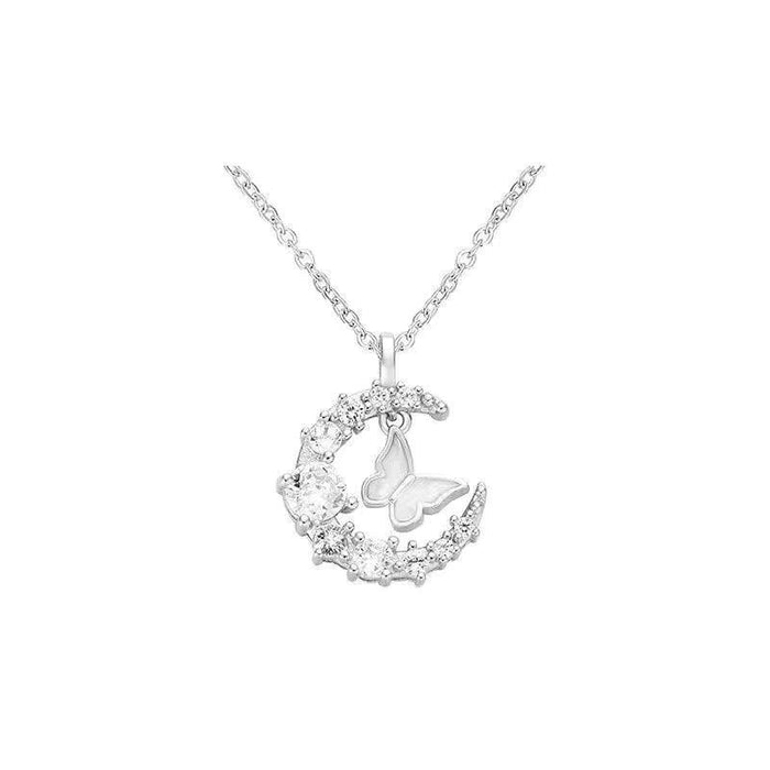 Wholesale Stylish Moon Diamond Butterfly Necklace Alloy Ball Chain Jewelry Accessory
