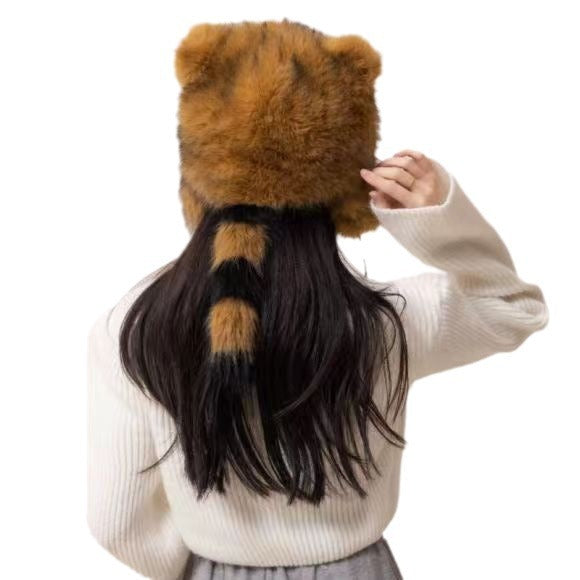 Wholesale small raccoon ear protection cap raccoon fur overlord cap winter warm straw hat for boys and girls