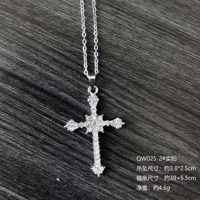 Wholesale Star shaped titanium steel cross necklace, light luxury zircon sparkling diamond collarbone chain, street accessory