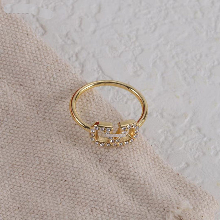 Wholesale Rhinestone brass material ring simple niche design ring