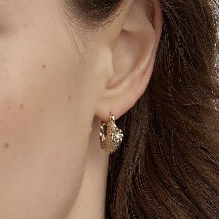 Wholesale Three Horizontal Accessories'  Same Style " Garden"  Titanium Gold  Woven Flower Basket Ear Clips with a Vintage Design