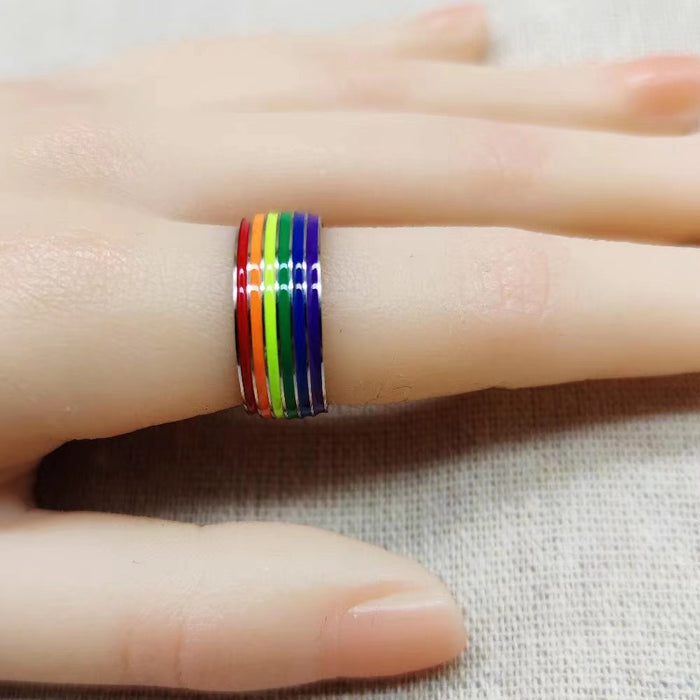 Wholesale LGBT Rainbow Couple Stainless Steel Ring JDC-RS-MG011