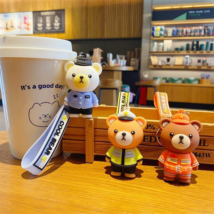 Wholesale Creative Cartoon Resin Police Bear Doll Keychain JDC-KC-XingLao008