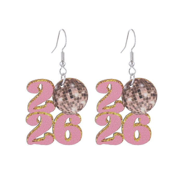 Wholesale New Year Celebration Wooden Earrings Happy New Year Letter Splicing Earrings