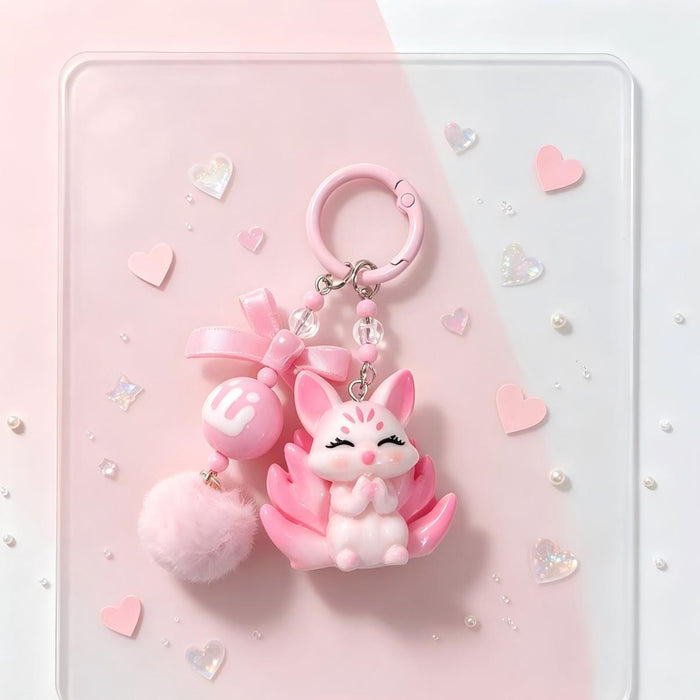 Wholesale Resin Cartoon Nine-Tailed Fox Phone Pendant Cute Keychain Accessory for Girls