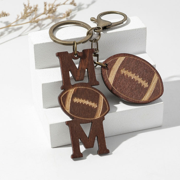 Wholesale Mother's Day Sports Ball Wooden Keychains JDC-KC-RongRui001