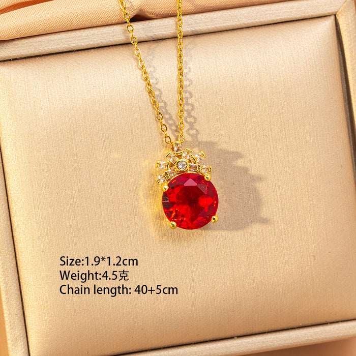 Wholesale Titanium steel necklace with red zircon