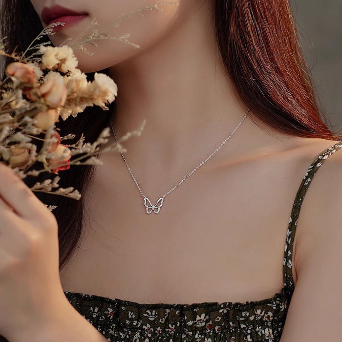 Wholesale New rhinestone butterfly necklace, fashionable zircon inlaid necklace, versatile accessory, collarbone chain