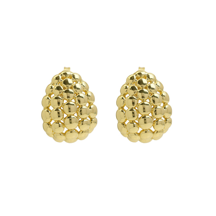 Wholesale 2PCS 18K Gold Brass Beads Grid Polished Heart Earrings JDC-ES-BaiYi026