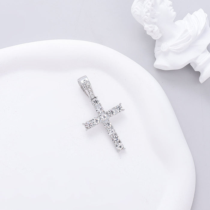 Wholesale Simple Cross Pendant Full Diamond Alloy Men's Necklace JDC-NE-QingR015