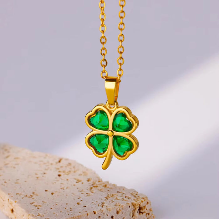 Wholesale Four-leaf clover flower  retro chain necklace