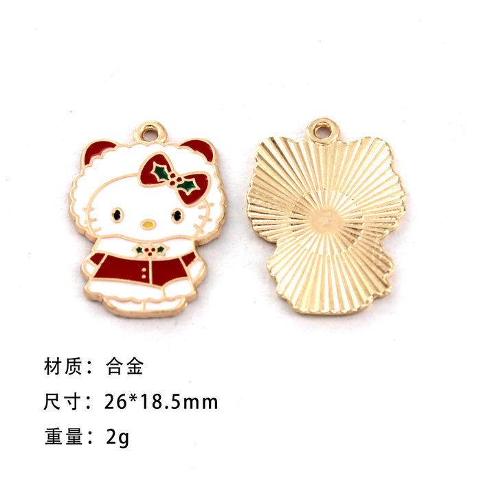 Wholesale 10pcs Cute Christmas Cat Cartoon Collection Alloy Dripping Oil  Earrings Pendant Keychain Pendant Jewelry Accessories
