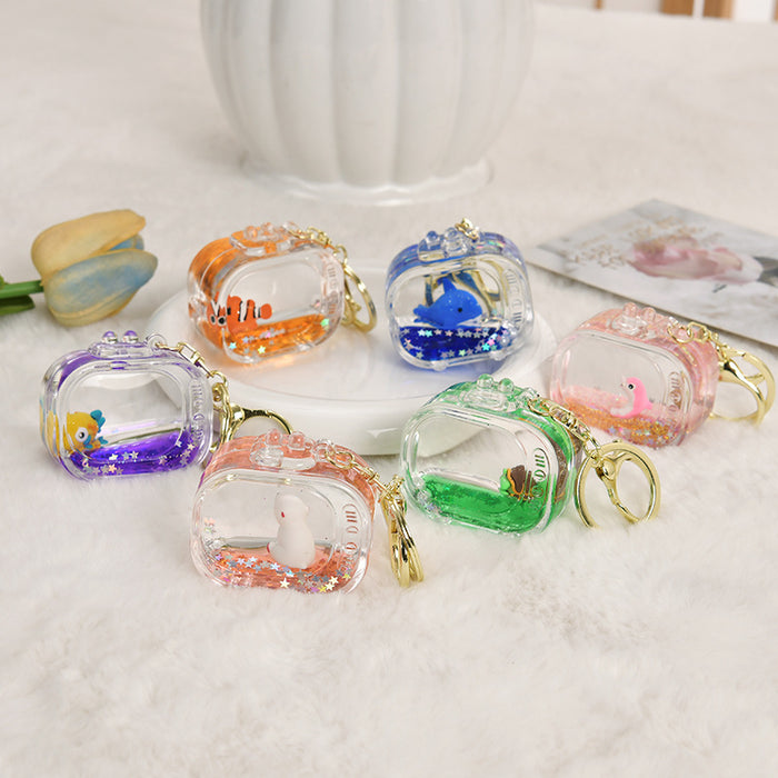 Wholesale Acrylic Ocean-Themed Floating Clownfish Oil-Filled Quicksand Keychain