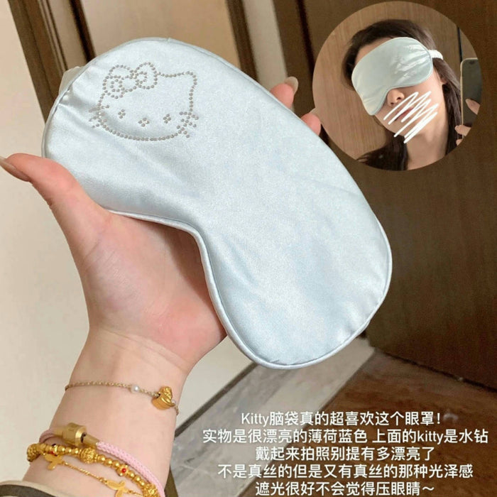 Wholesale Cartoon Cat Rhinestone Blackout Sleep Eye Mask Ice Silk Linen  Accessory MOQ≥2