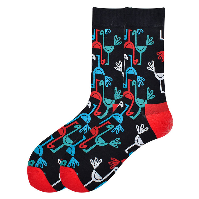 Wholesale Colorful Men's Socks Cartoon Flamingo Mid-tube Cotton Socks JDC-SK-CG017