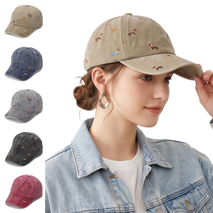 Wholesale Stylish Distressed Baseball Cap with Dachshund Embroidery American Retro Soft Top