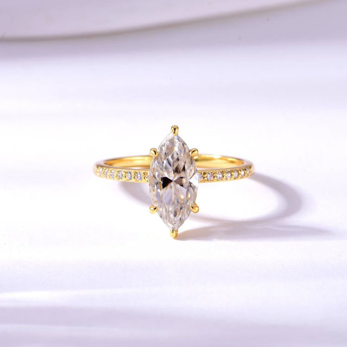 Wholesale French Chic Horse Eye Cubic Zirconia Ring Gold Tone Adjustable Copper Band Everyday Wear Jewelry