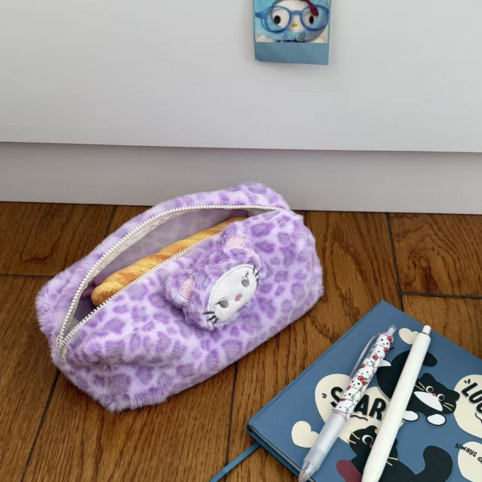 Wholesale Plush Leopard Print Pencil Bags
