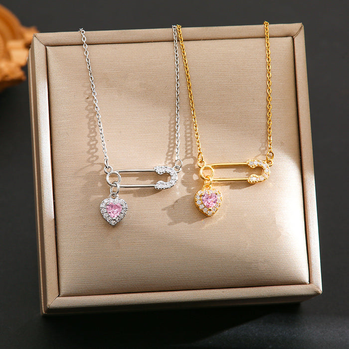 Wholesale Zircon brooch heart pendant titanium steel clavicle chain