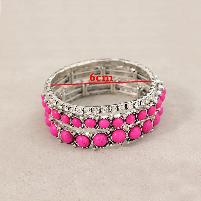 Wholesale New fashionable retro inlaid turquoise rhinestone alloy bracelet with multiple layers