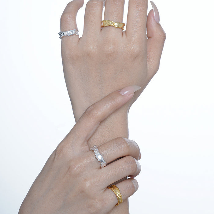 Wholesale S925 Sterling Silver Wrinkle Texture Ring Women's Open Texture Ring