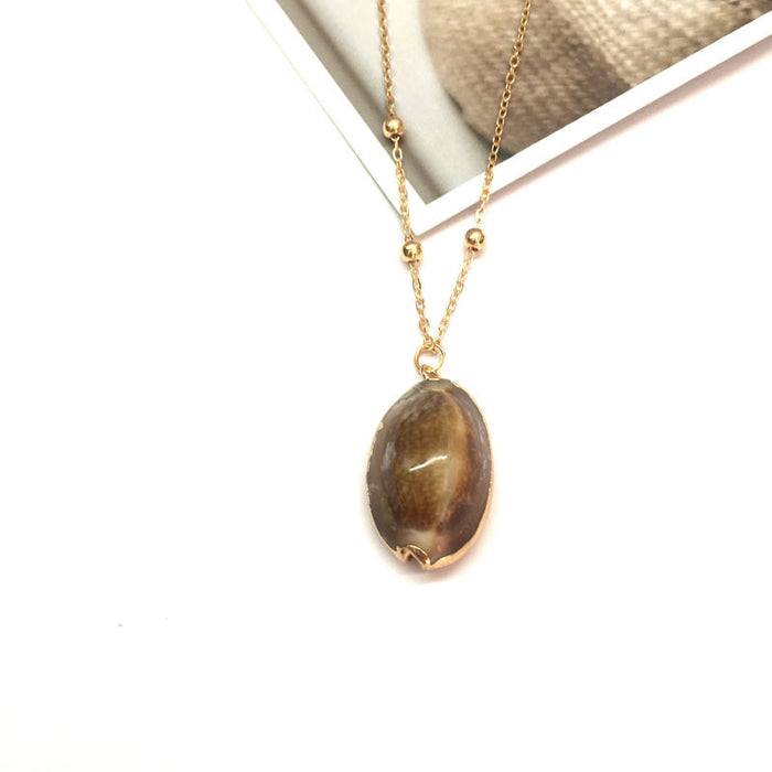 Wholesale Bohemian Beach Style Shell Pendant Necklace Gold Plated Edge Jewelry Accessory MOQ≥2