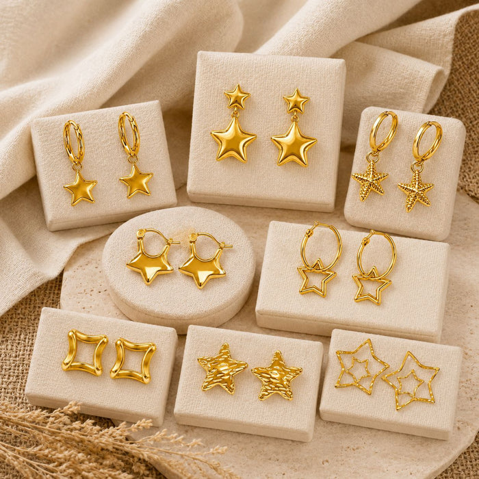 Wholesale stainless steel earrings,  star-shaped five-pointed star niche design earrings,  fashionable and unique stud earrings.