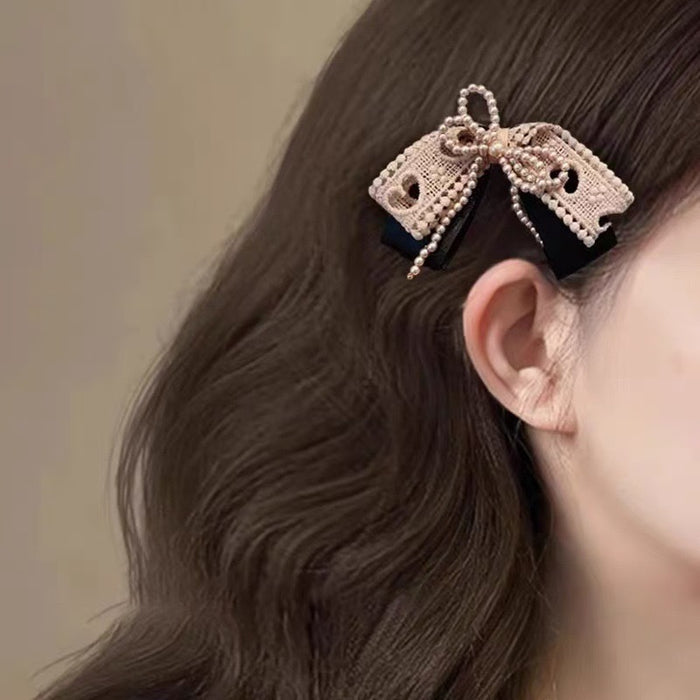 Wholesale Lace pearl knot hair clip, new side ponytail clip, travel hair clip