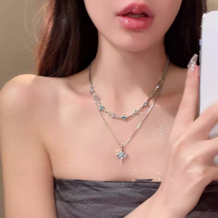 Wholesale Blue four-star zircon necklace with a niche temperament, collarbone chain