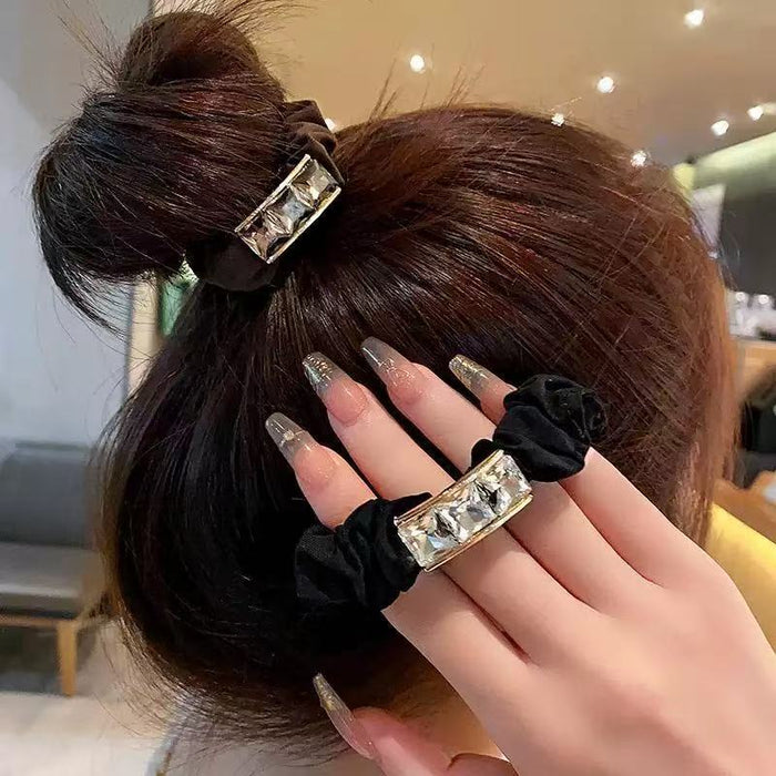 Wholesale Rhinestone Rope Hair Ring High Elastic Durable Headwear Hair Rope Leather Cover