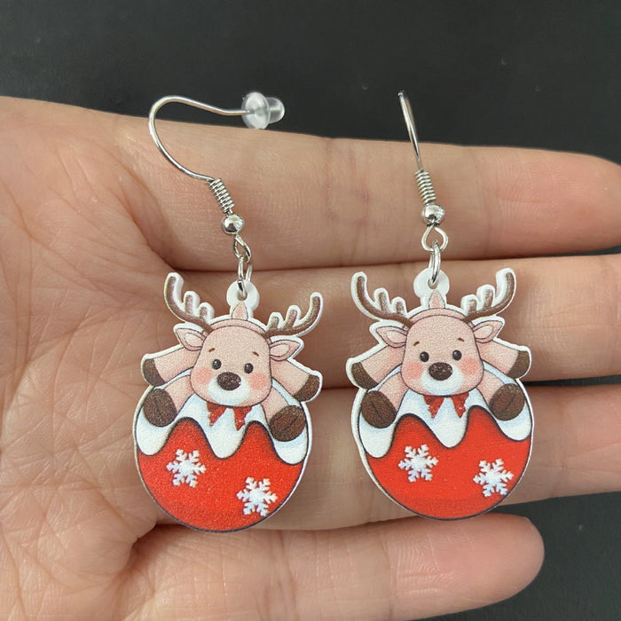 Wholesale Fashion Acrylic Cartoon Christmas Earrings With Reindeer Flamingo And Rainbow Designs Party Wear Jewelry Accessory
