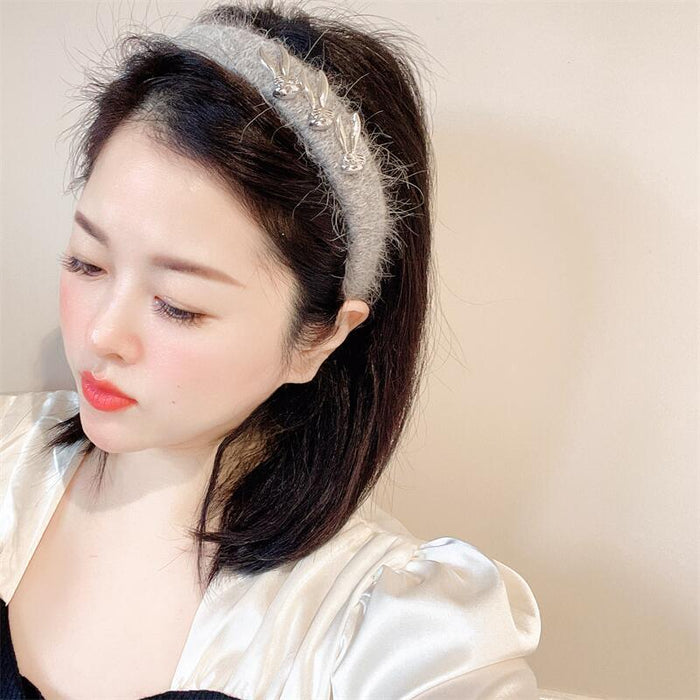 Wholesale rabbit fur pearl headband for women