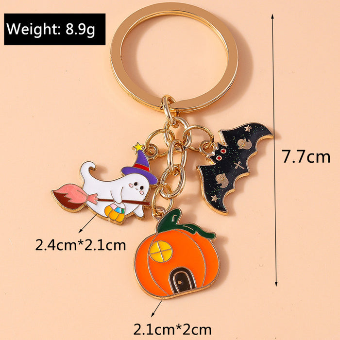 Wholesale Cute Metal Keychain With Witch Ghost Pumpkin Bat Web Design Car Key Accessory Gift
