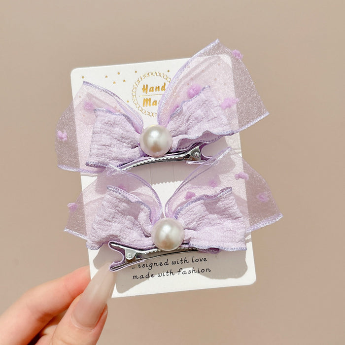 Wholesale Pearl three-dimensional bow hair clip, bubble gauze clip, cute duckbill clip for children, hair clip