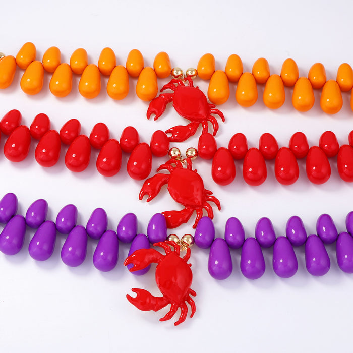 Wholesale Casual Vacation Style Alloy Oil Dripping Crab Pendant Multi-Color Beaded Women's Necklace