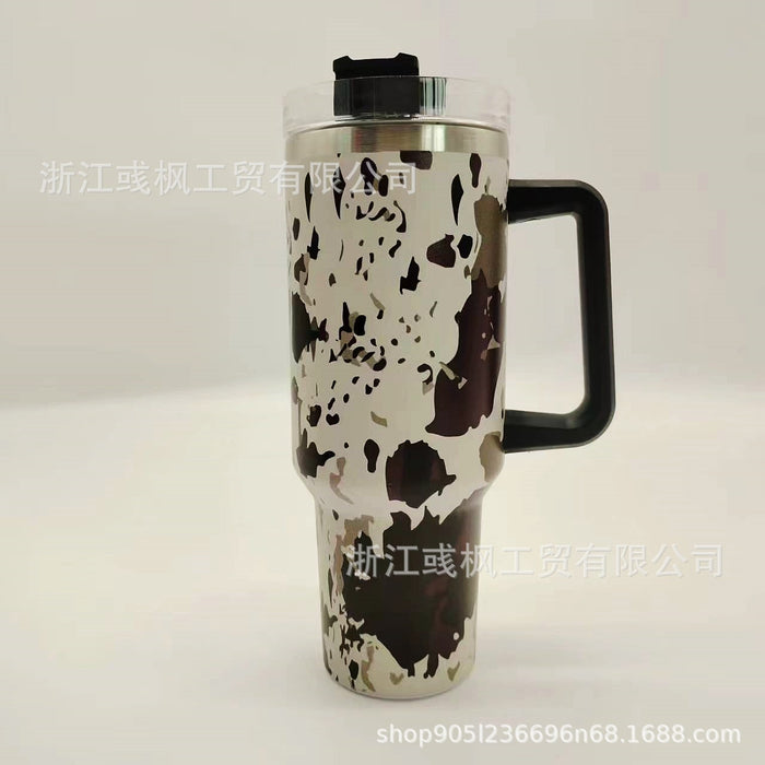 Wholesale Cow Print 40oz Insulated Car Cup with Handle - Stainless Steel Travel MOQ≥2