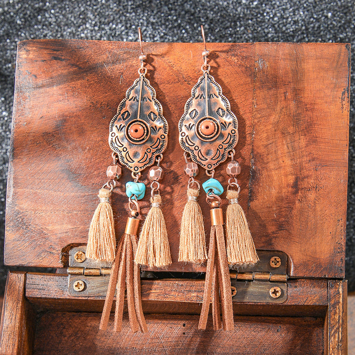 Wholesale 2pcs Vintage Bohemian Hand-made Tassel Earrings