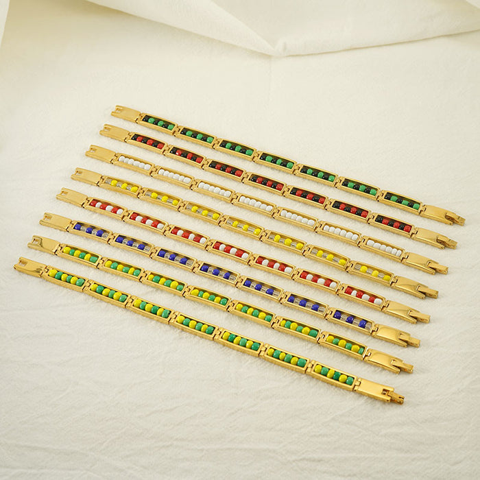 Wholesale 18K gold titanium steel bracelet with colored beads
