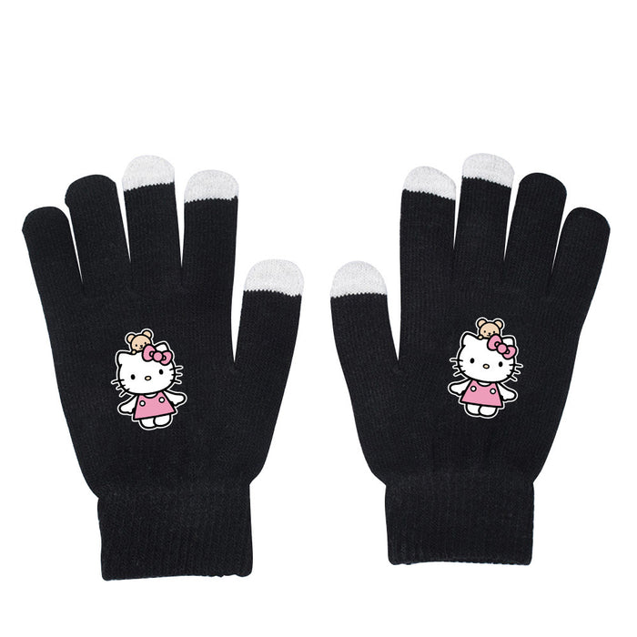 Wholesale Cat Pure Color Black Knitted Wool Gloves