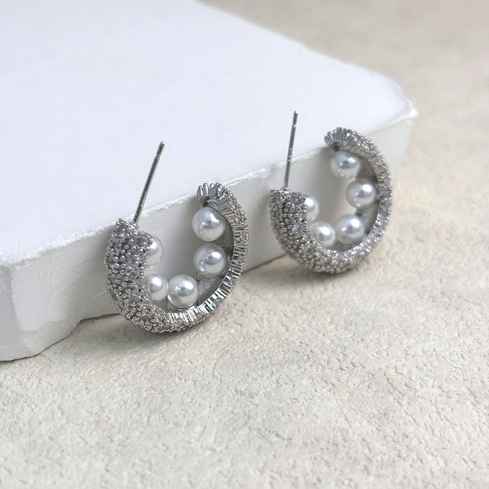 Wholesale Beaded zircon copper earrings plated with 18K gold
