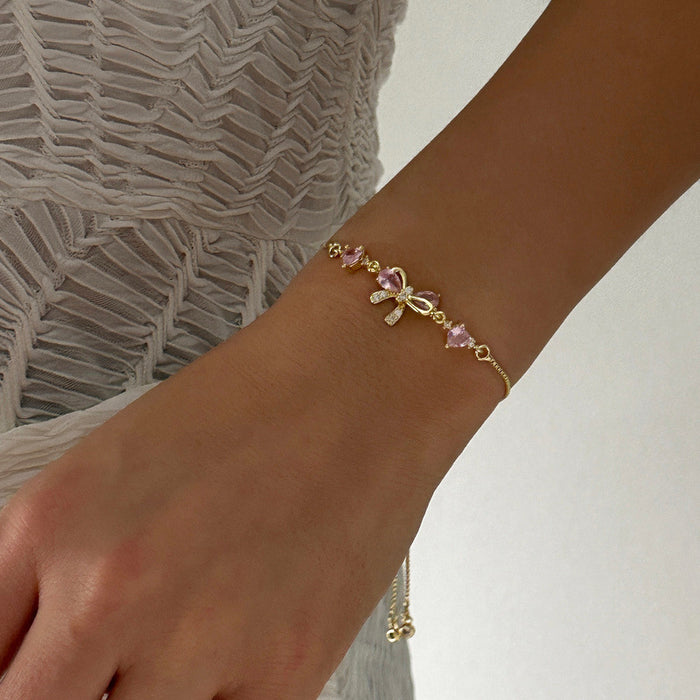 Wholesale Pink Crystal Butterfly Bow Rhinestone Necklace Bracelet Set Jewelry Accessory