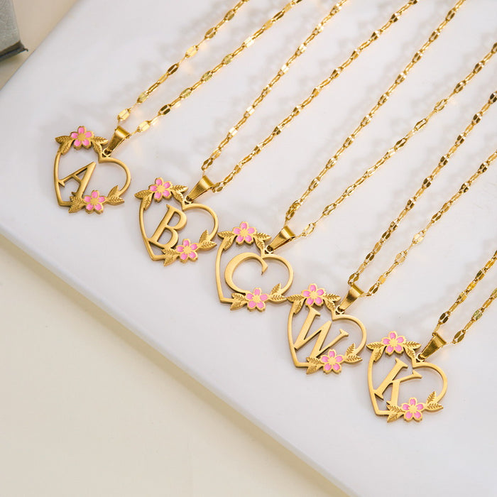 Wholesale Letter Heart Flower Hollow Titanium Steel Necklace Women Creative Stainless Steel Oil Drop Lip Chain Necklace