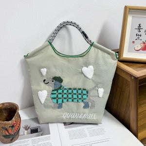 Wholesale Embroidered canvas crossbody bag zipper shoulder bag women' s fashionable handbag