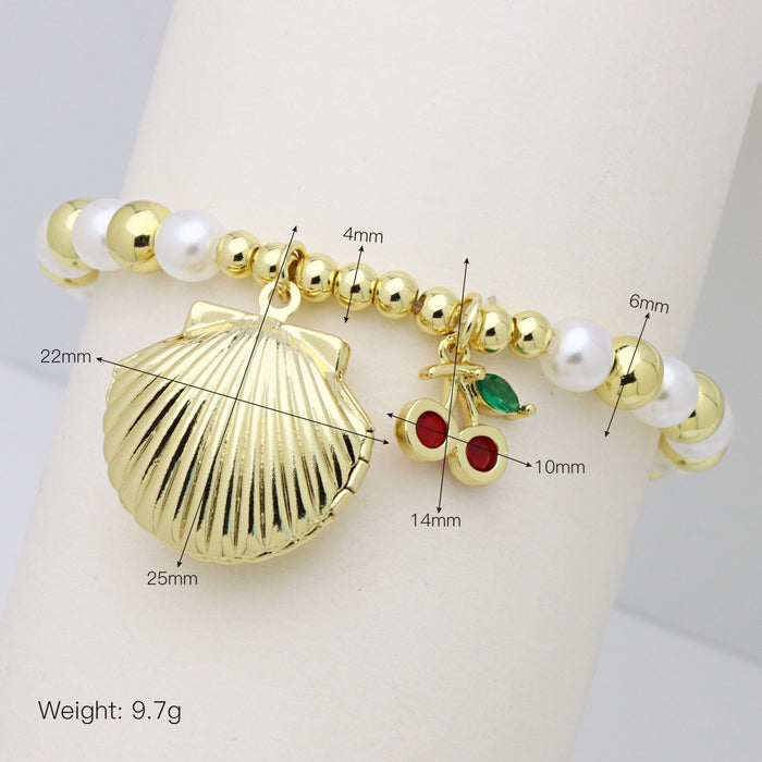 Wholesale Round copper bead clip pearl bracelet cherry sun starfish scallop fish love heart pendant