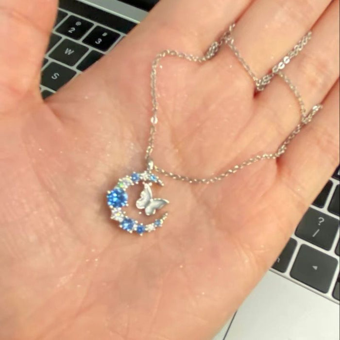 Wholesale Stylish Moon Diamond Butterfly Necklace Alloy Ball Chain Jewelry Accessory